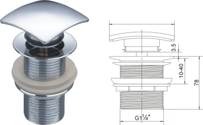 Nuevo diseño Pop-up Big Cap Waste Push con agujero Waste Drain Basin Waste Sink Drain